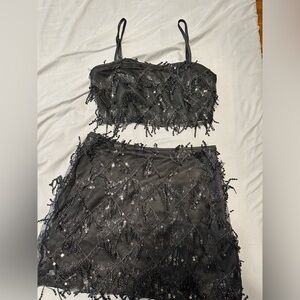 Cider Black Sequin Top and Skirt